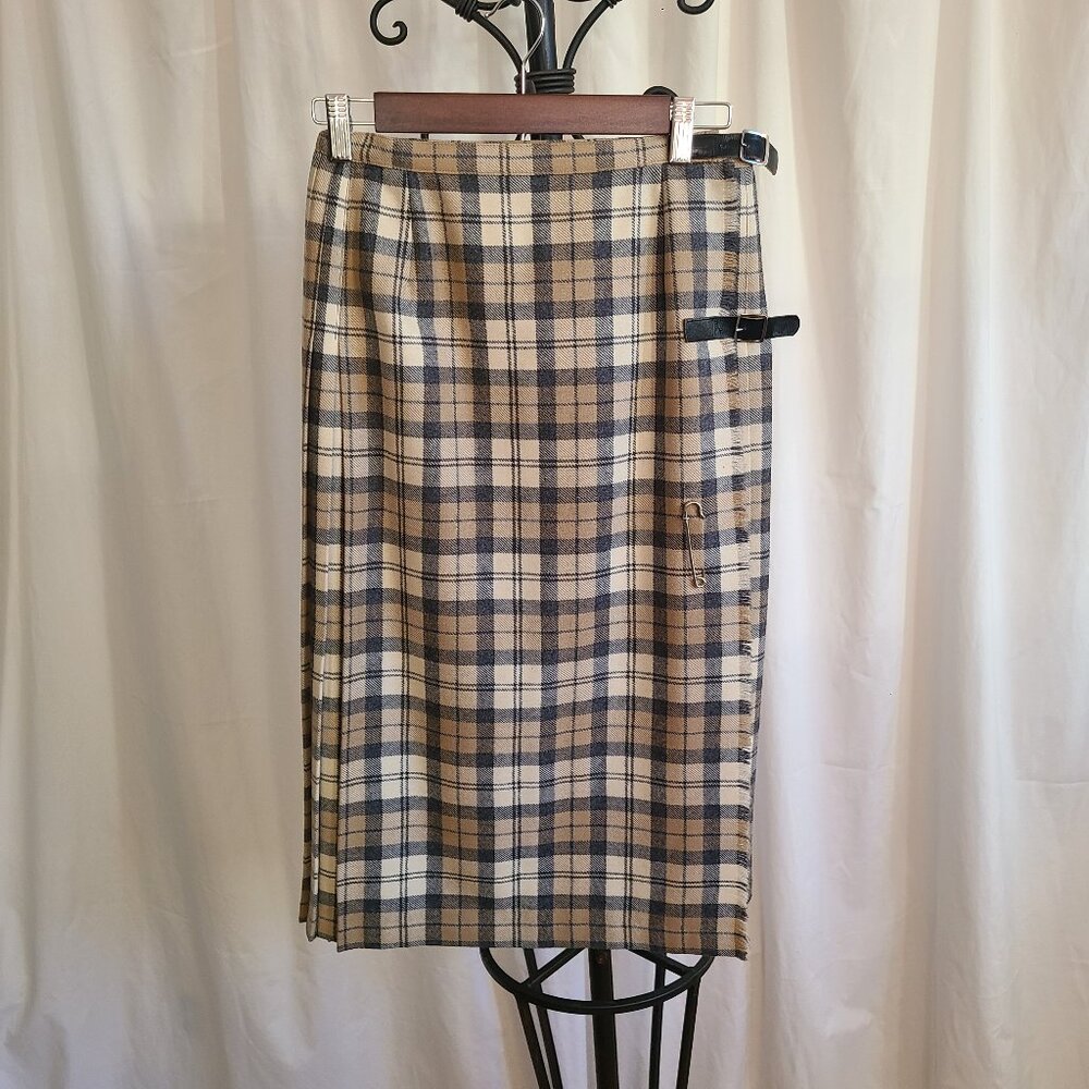 Vintage Browns of Bermuda Wool Plaid Wrap Midi Skirt - Size Small